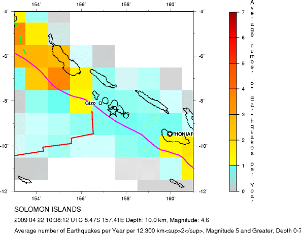 Earthquake Density Map,Shallow Earthquakes: Depth 0-70 km