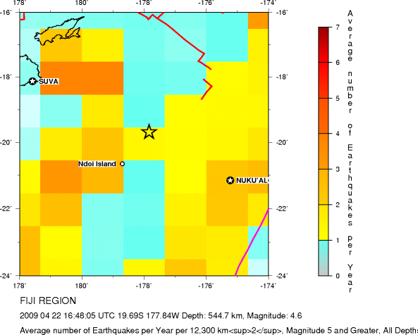Earthquake Density Map, All depths