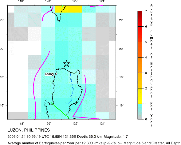 Earthquake Density Map, All depths