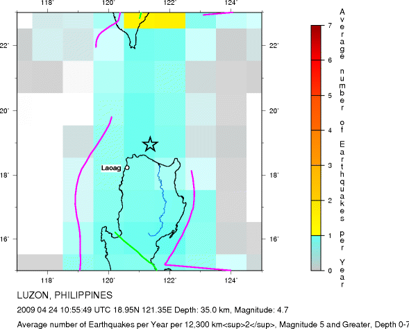Earthquake Density Map,Shallow Earthquakes: Depth 0-70 km