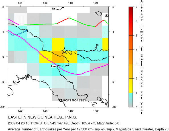Earthquake Density Map,Intermediate Earthquakes: Depth 70-300 km