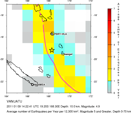 Earthquake Density Map,Shallow Earthquakes: Depth 0-70 km