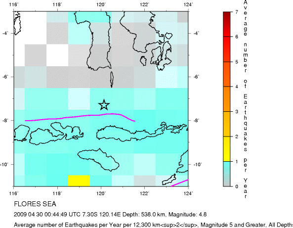 Earthquake Density Map, All depths
