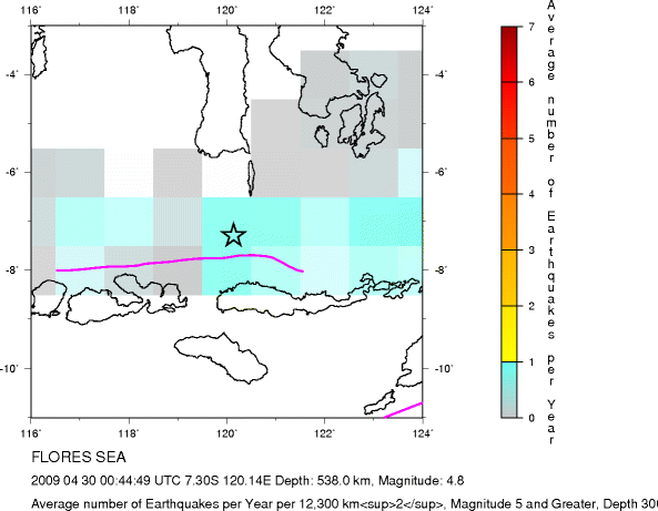 Earthquake Density Map,Deep Earthquakes: Depth 300 km and greater