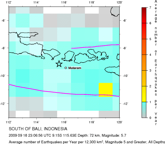 Earthquake Density Map, All depths
