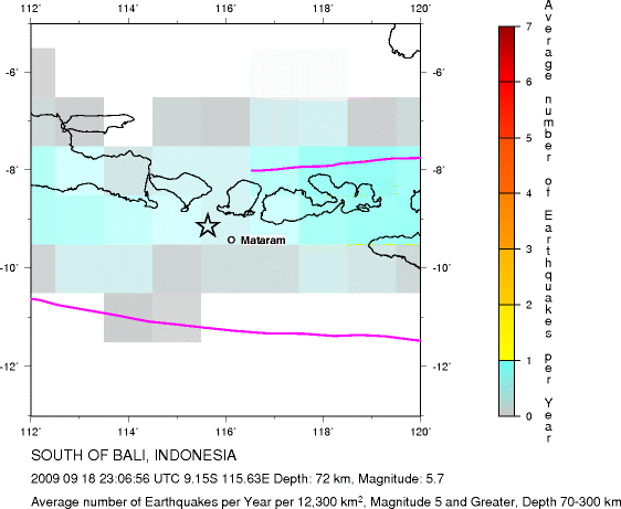 Earthquake Density Map,Intermediate Earthquakes: Depth 70-300 km