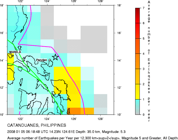 Earthquake Density Map, All depths