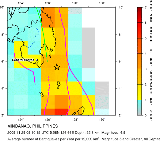 Earthquake Density Map, All depths