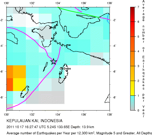 Earthquake Density Map, All depths