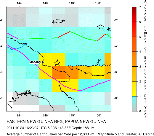 Earthquake Density Map, All depths
