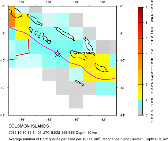 Earthquake Density Map,Shallow Earthquakes: Depth 0-70 km
