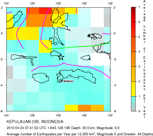 Earthquake Density Map, All depths